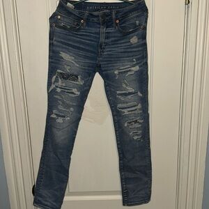 American Eagle Airflex 360 Slim Fit Bandana Patched Distressed Jeans Size 28x30